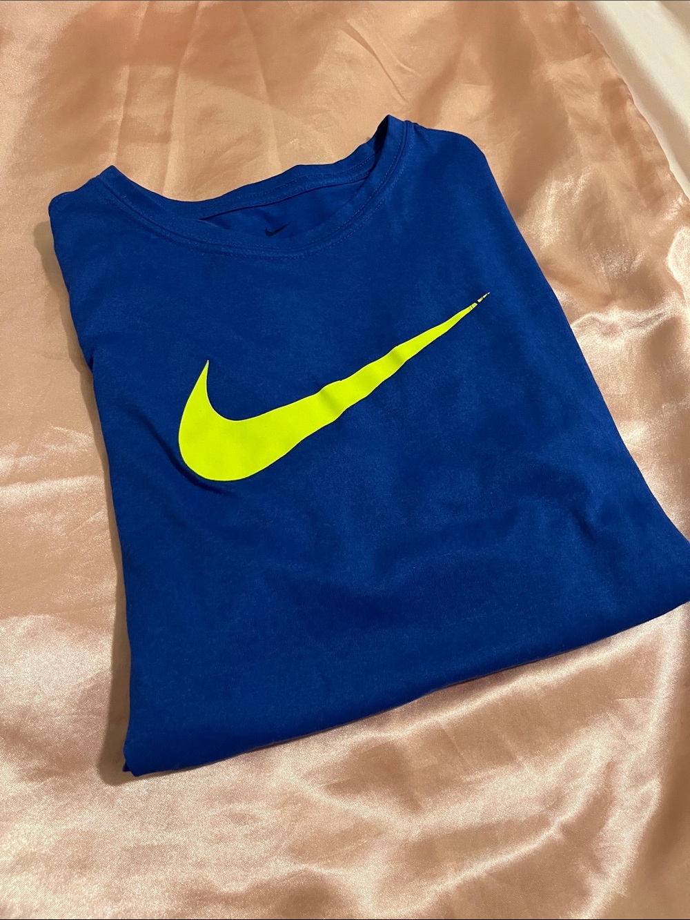 Nike Kids Short Sleeve Tee in Royal Blue with Volt Swoosh
